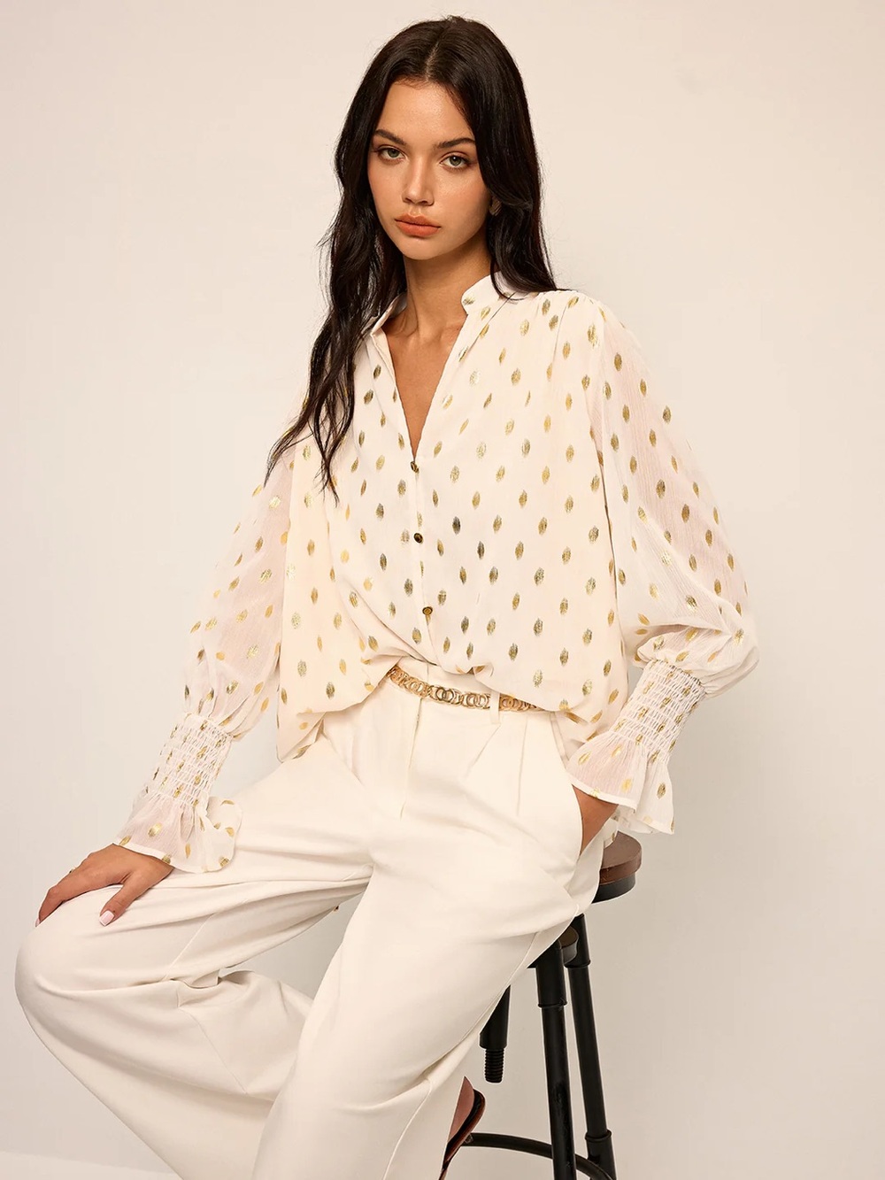 COMMENSE Polka Dot Chiffon Shirt - size Small